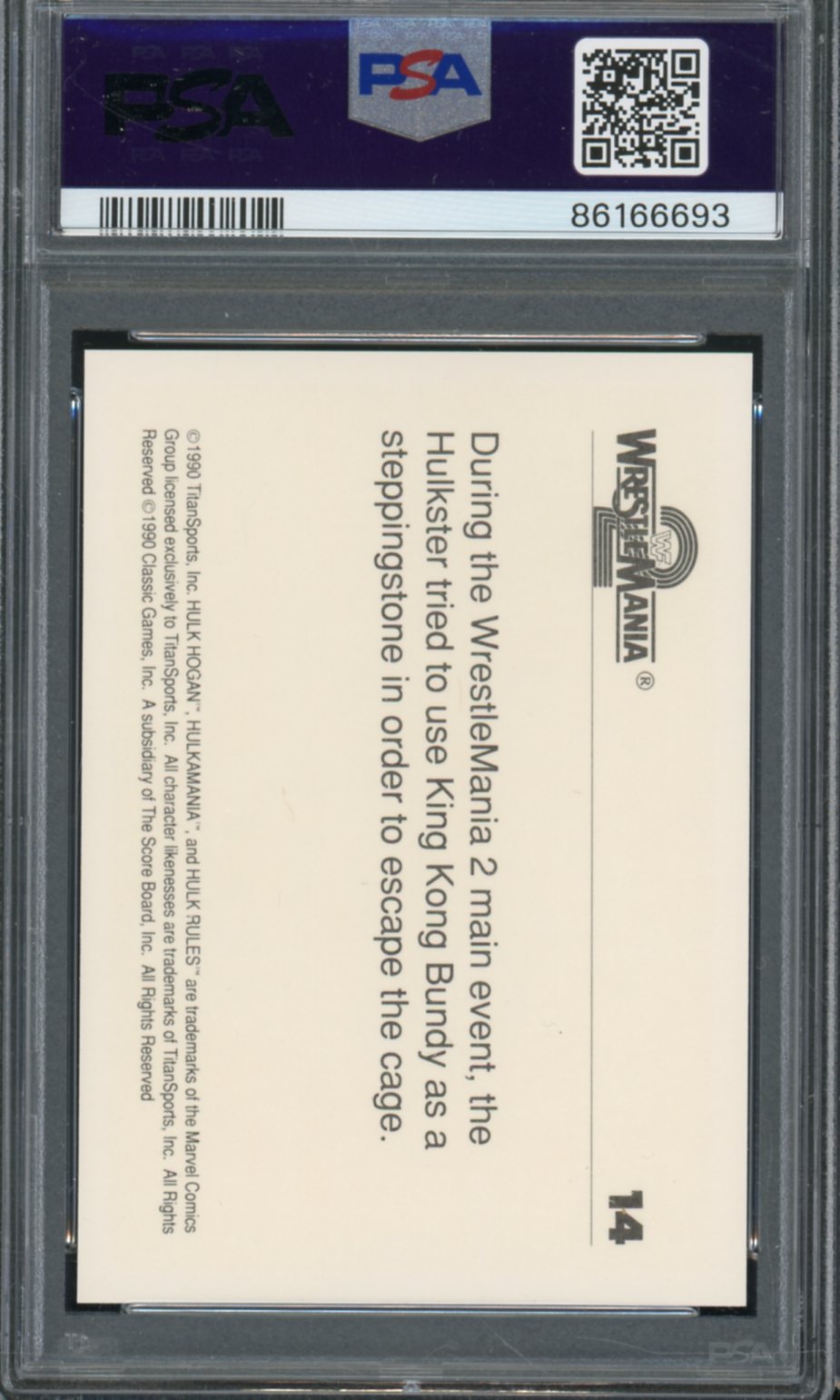 History Of Wrestlemania Hulk Hogan/King Kong Bundy 1990 Classic WWF #14 PSA 9 Image 2