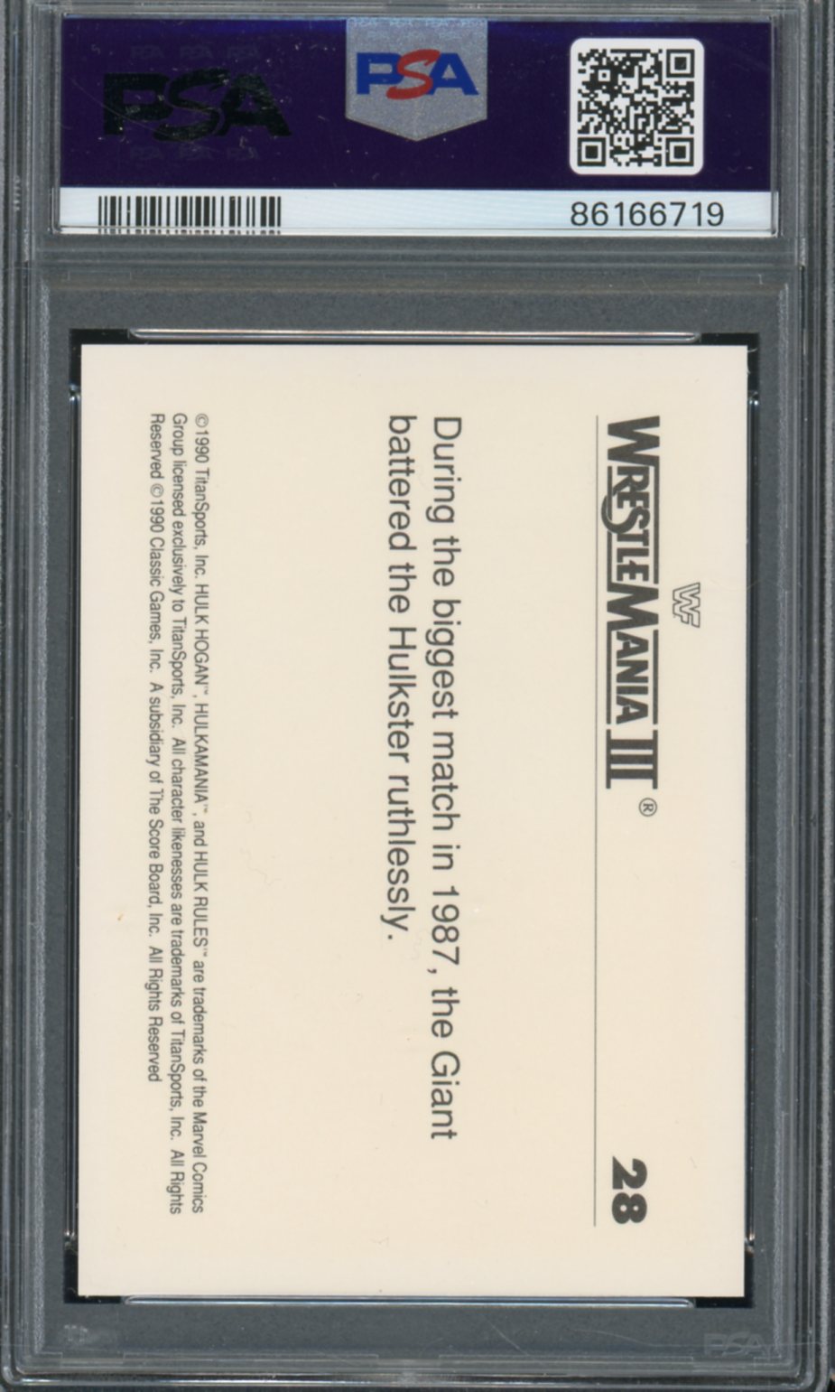 History Of Wrestlemania Hulk Hogan/Andre The Giant 1990 Classic WWF #28 PSA 8 Image 2