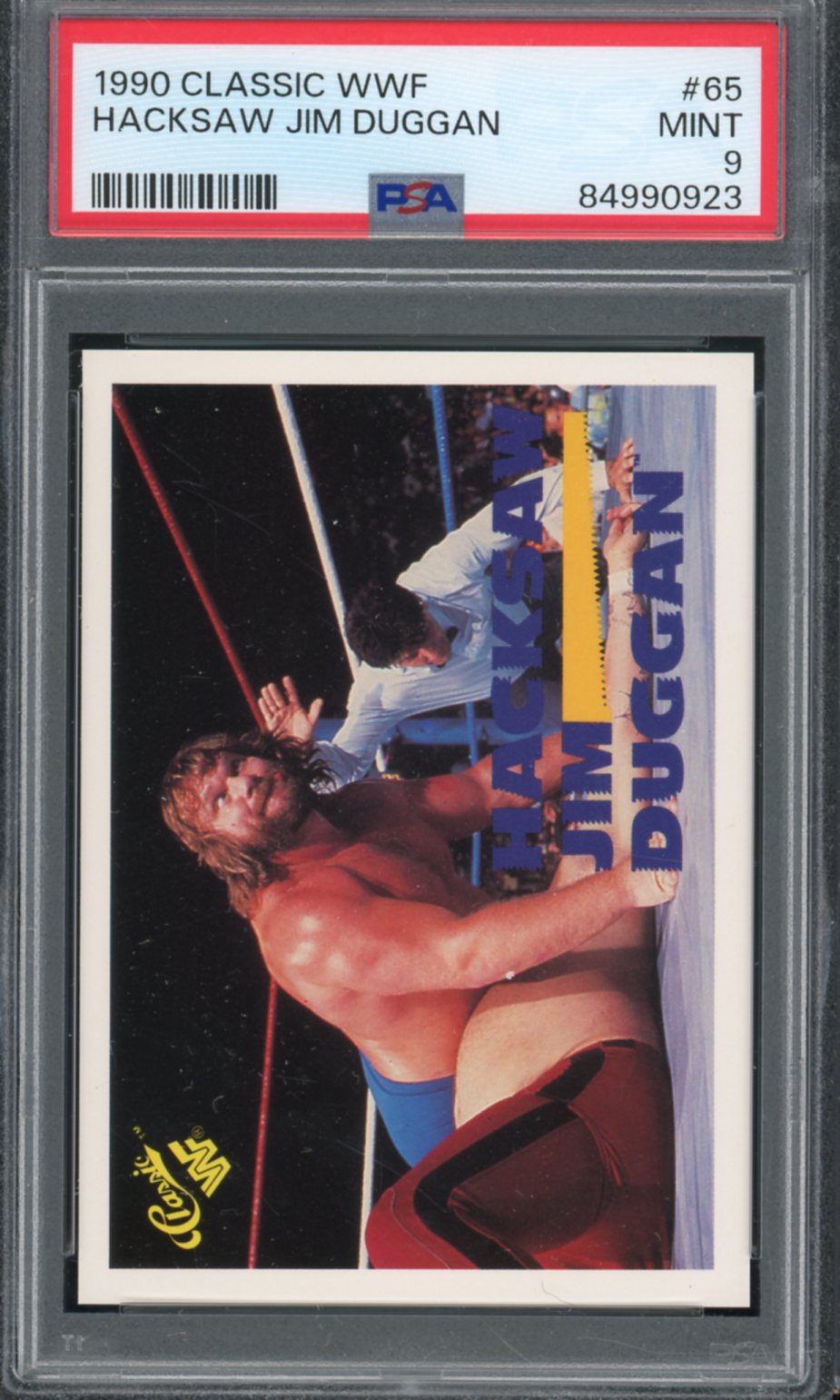 Hacksaw Jim Duggan Card 1990 Classic WWF #65 PSA 9 Image 1