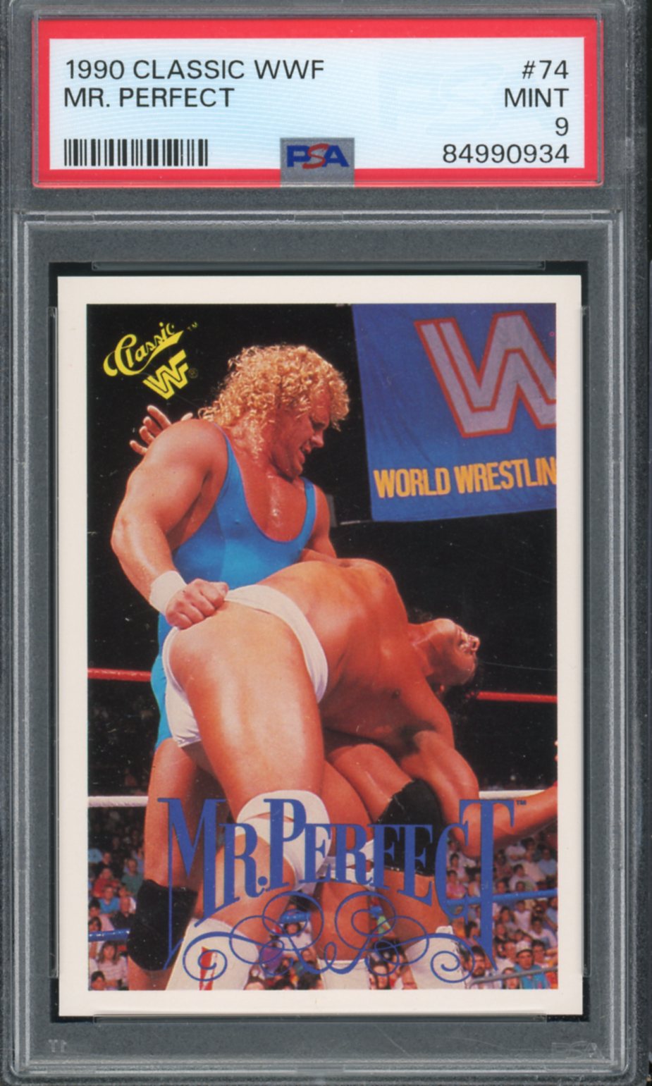 Mr. Perfect Card 1990 Classic WWF #74 PSA 9 Image 1