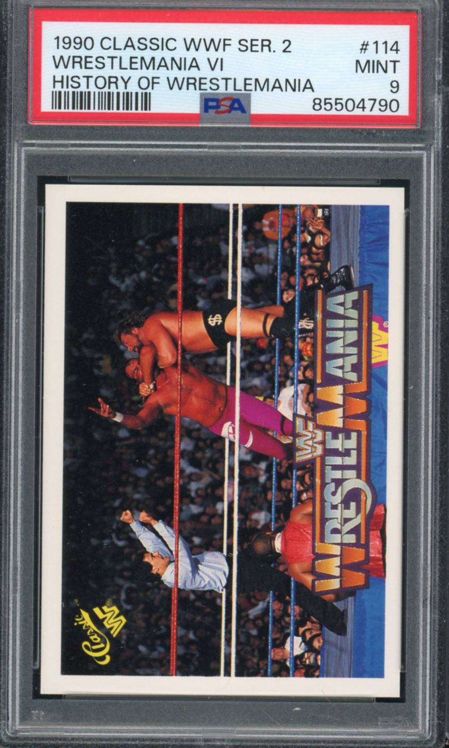 History Of Wrestlemania Jake The Snake Card 1990 Classic WWF #114 PSA 9 Image 1