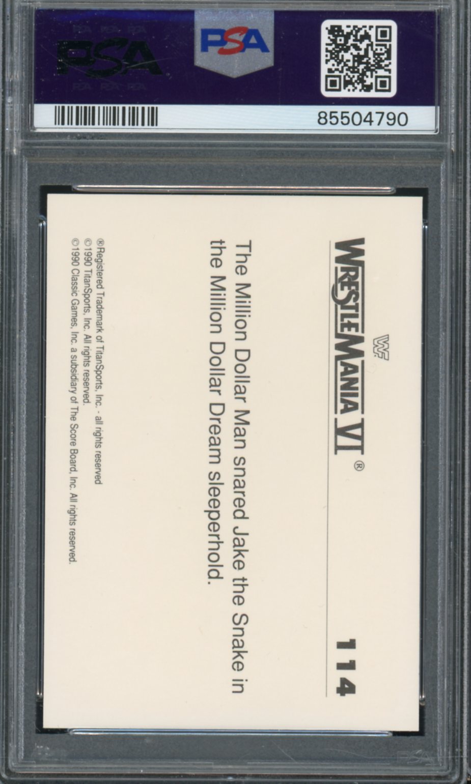 History Of Wrestlemania Jake The Snake Card 1990 Classic WWF #114 PSA 9 Image 2