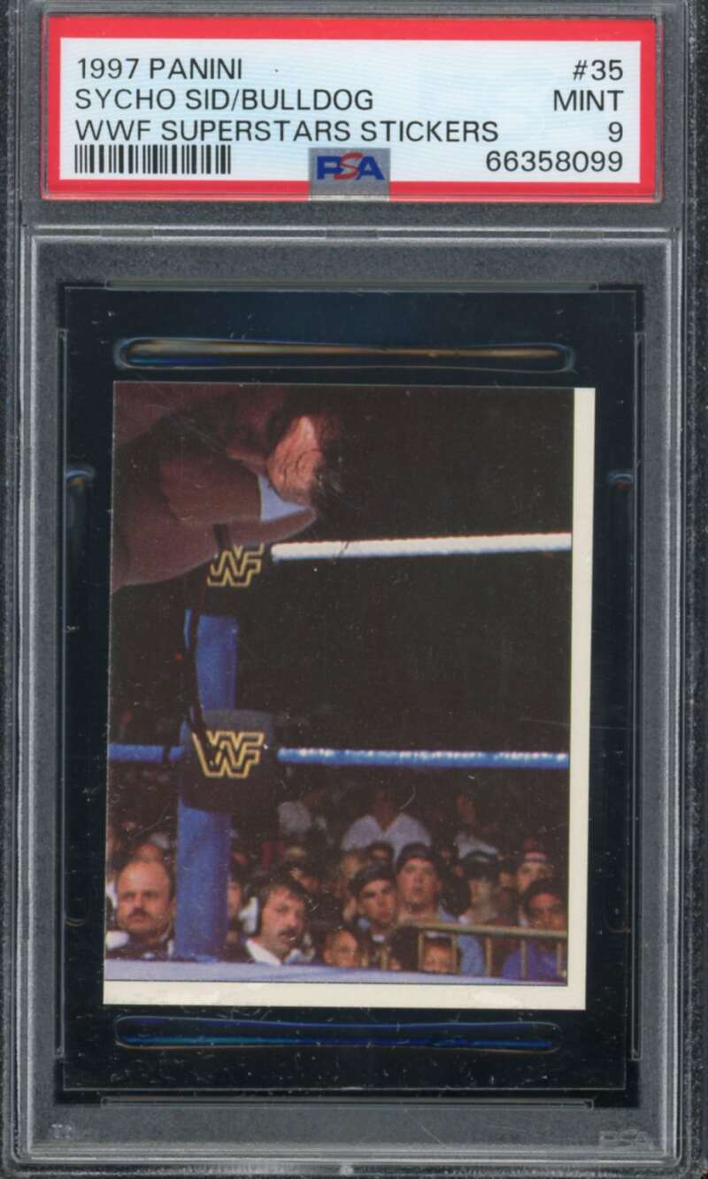 Sycho Sid/Bulldog Card 1997 Panini WWF Superstars Stickers #35 PSA 9 Image 1