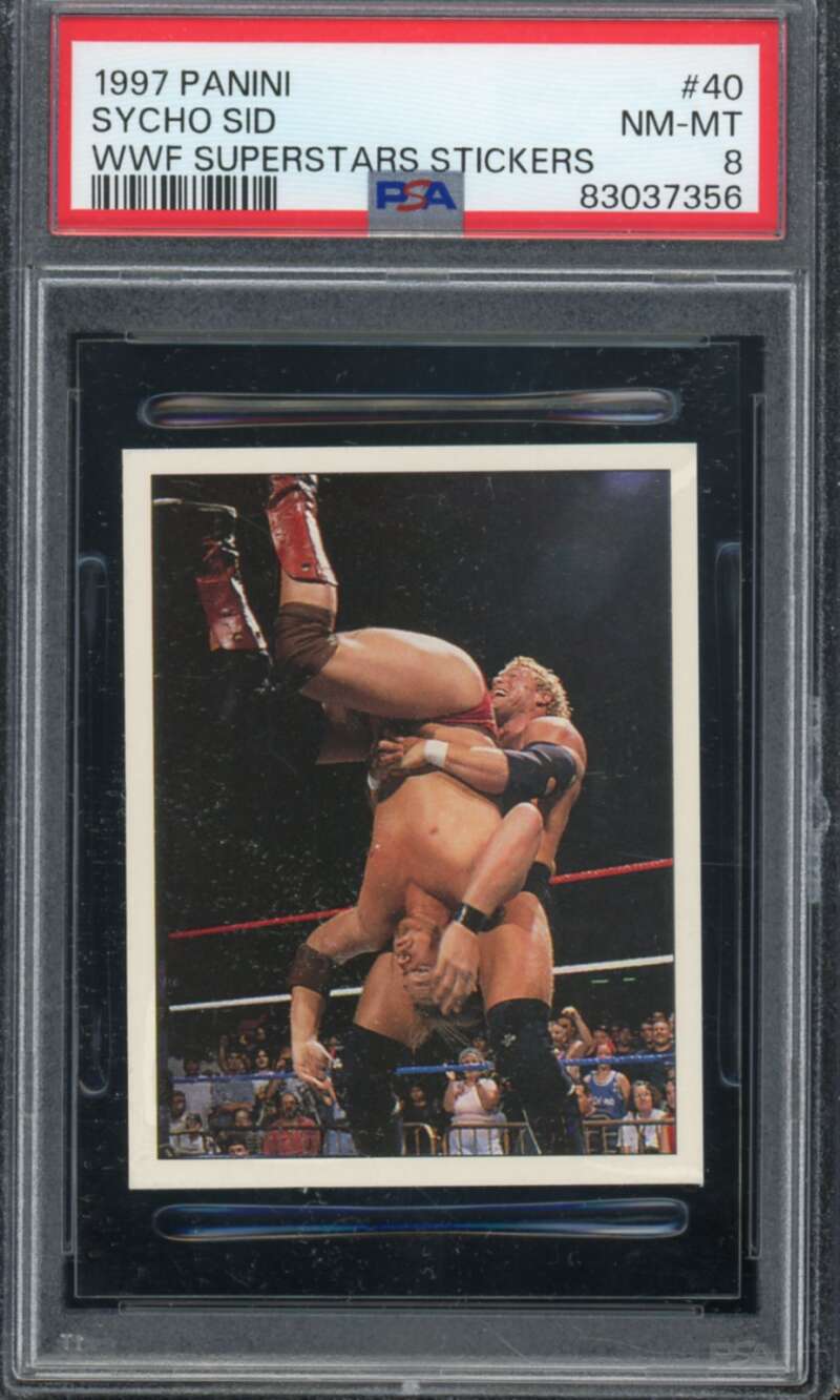 Sycho Sid Card 1997 Panini WWF Superstars Stickers #40 PSA 8 Image 1