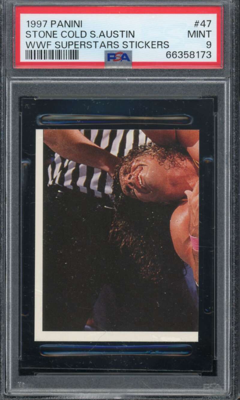 Stone Cold Steve Austin Card 1997 Panini WWF Superstars Stickers #47 PSA 9 Image 1