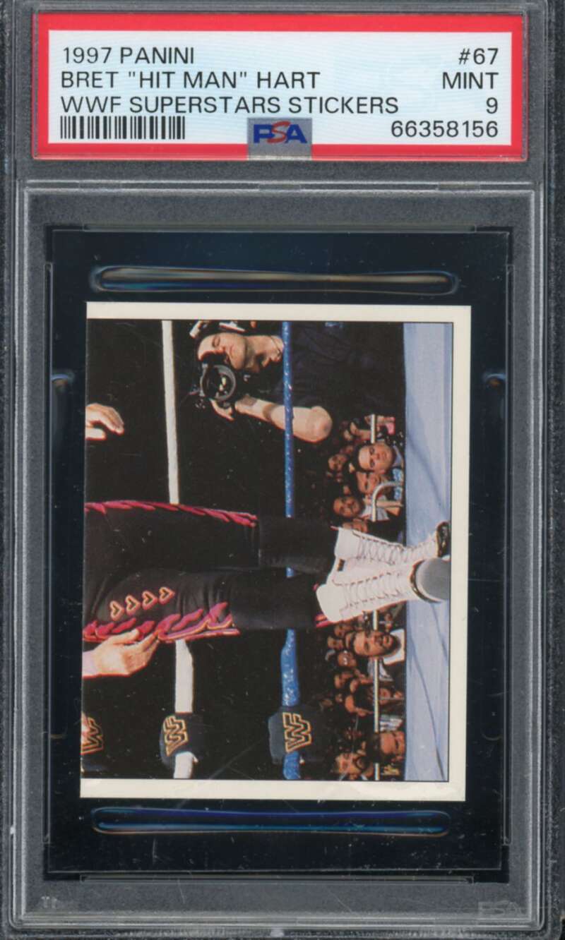 Bret Hit Man Hart Card 1997 Panini WWF Superstars Stickers #67 PSA 9 Image 1