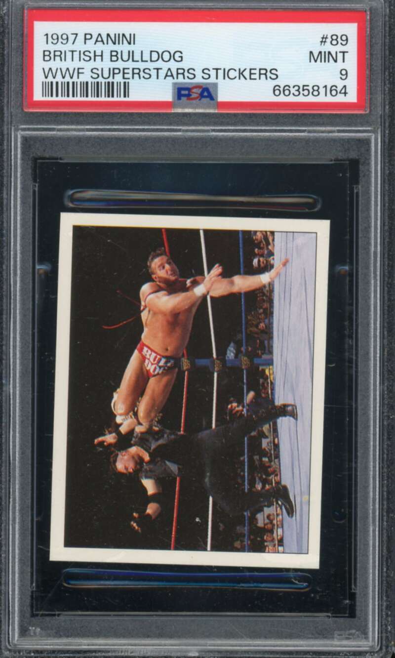 British Bulldog Card 1997 Panini WWF Superstars Stickers #89 PSA 9 Image 1