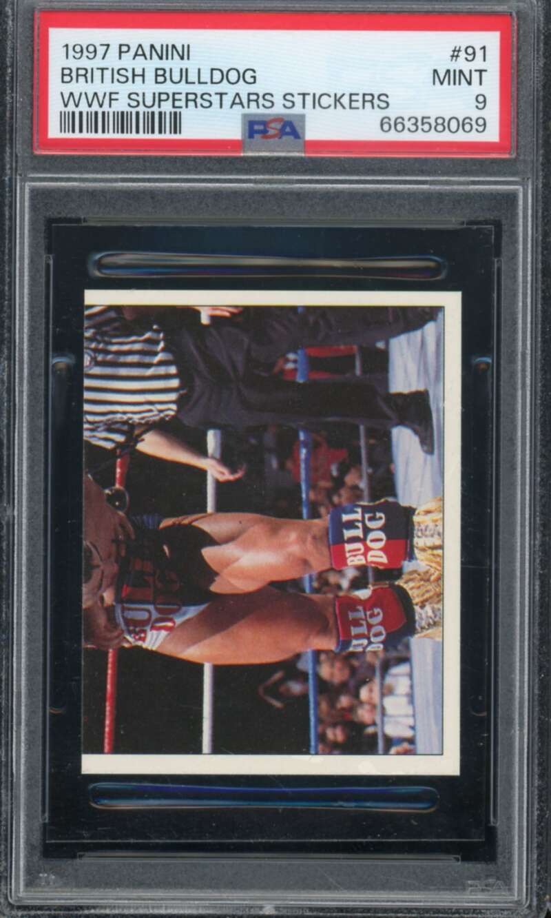 British Bulldog Card 1997 Panini WWF Superstars Stickers #91 PSA 9 Image 1