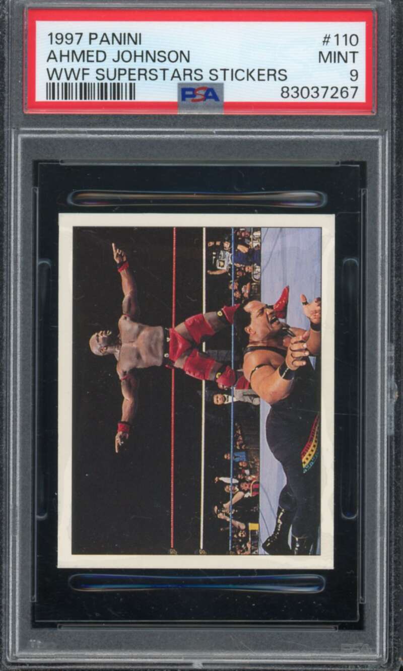 Ahmed Johnson Card 1997 Panini WWF Superstars Stickers #110 PSA 9 Image 1