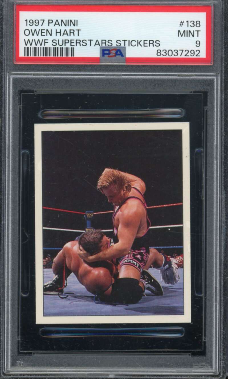 Owen Hart Card 1997 Panini WWF Superstars Stickers #138 PSA 9 Image 1