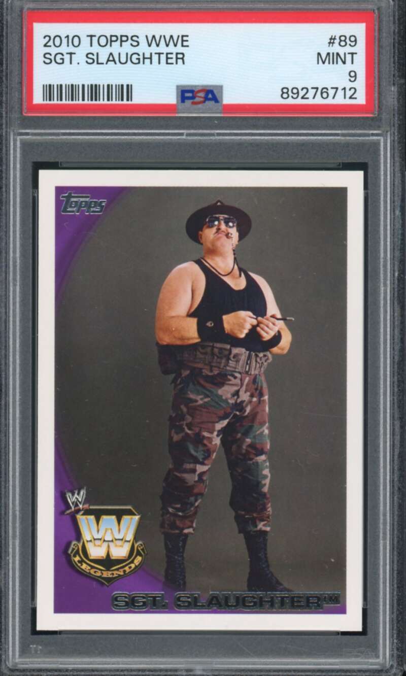 Sgt. Slaughter Card 2010 Topps WWE #89 PSA 9 Image 1