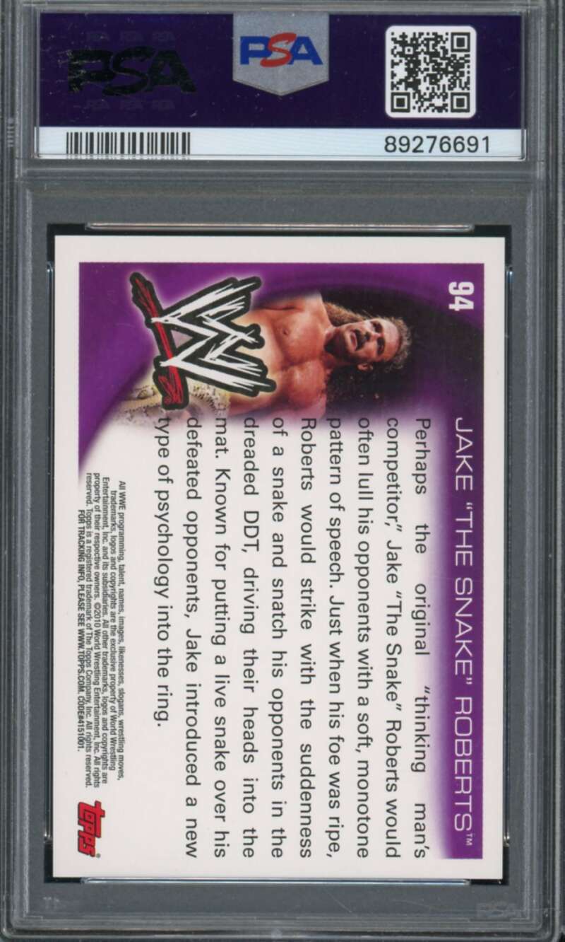 Jake Roberts Card 2010 Topps WWE #94 PSA 9 Image 2