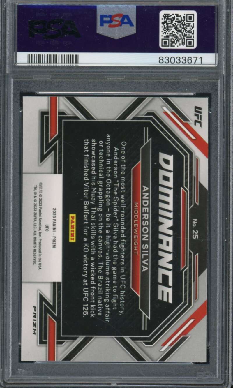 Anderson Silva Card 2023 Prizm UFC Dominance #25 PSA 9 Image 2