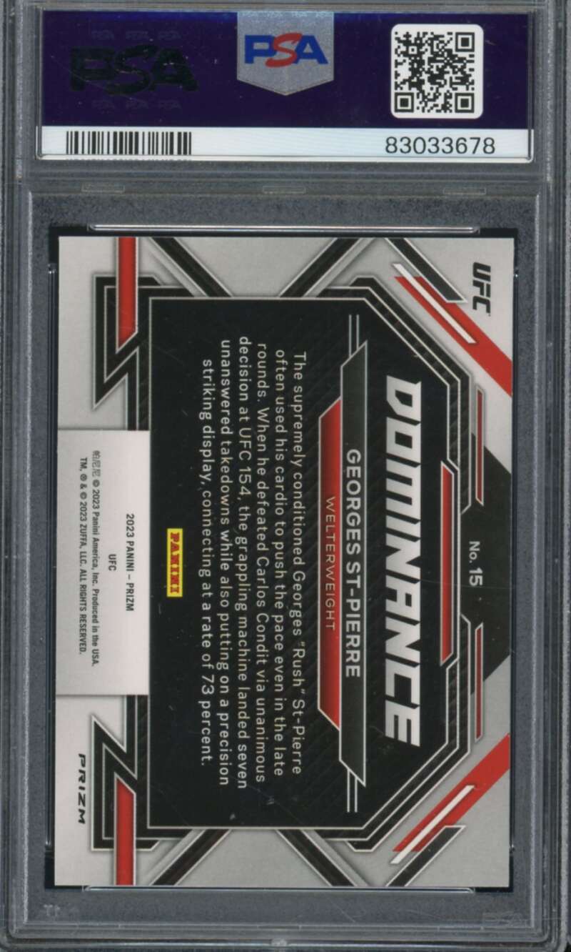 Georges St-Pierre Card 2023 Prizm UFC Dominance Undercard #15 PSA 9 Image 2