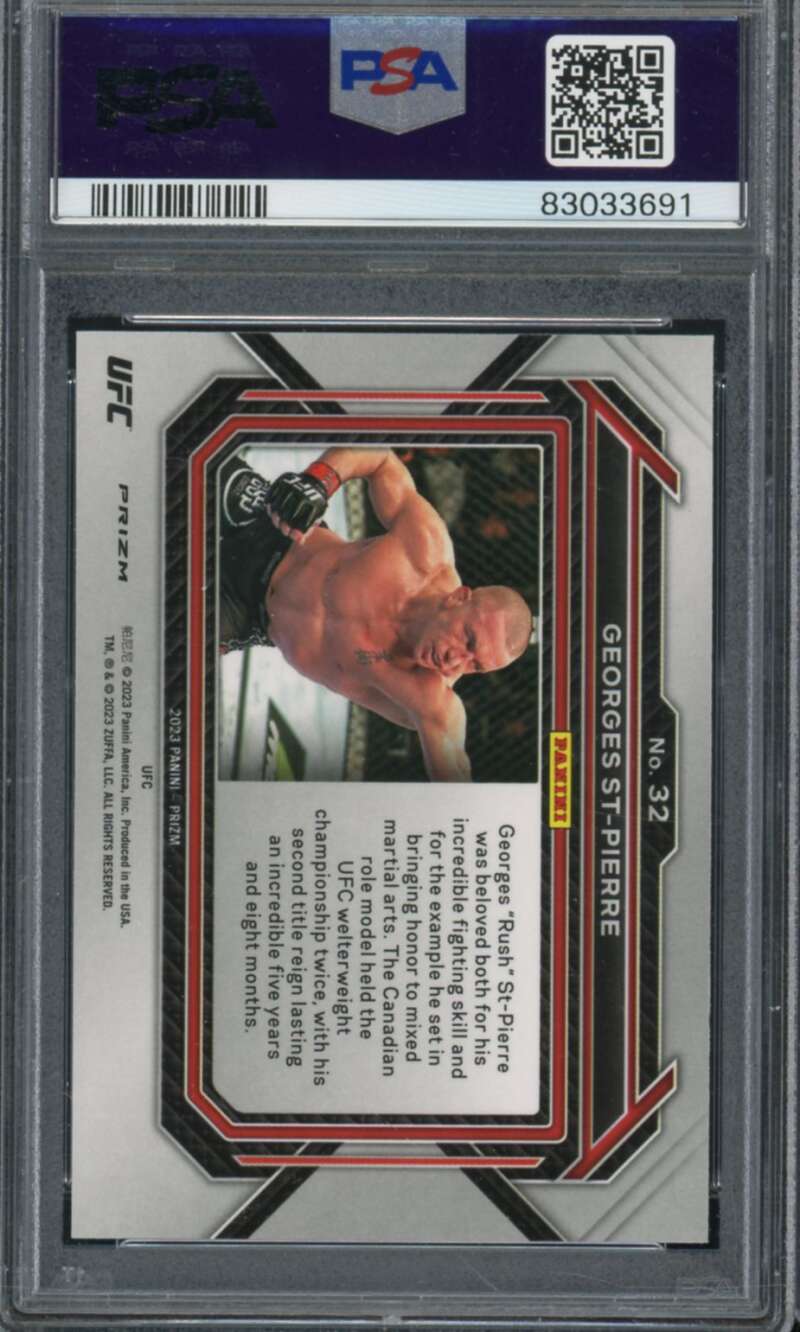 Georges St-Pierre Card 2023 Prizm UFC Hyper Prizm #32 PSA 9 Image 2