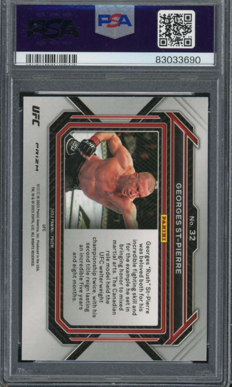 Georges St-Pierre Card 2023 Prizm UFC Silver Prizm #32 PSA 9 Image 2