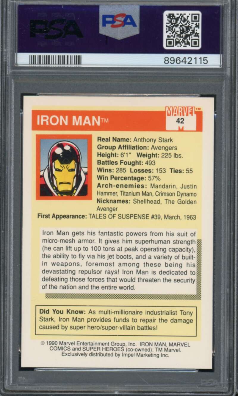 Iron Man Card 1990 Marvel Universe #42 PSA 7 Image 2