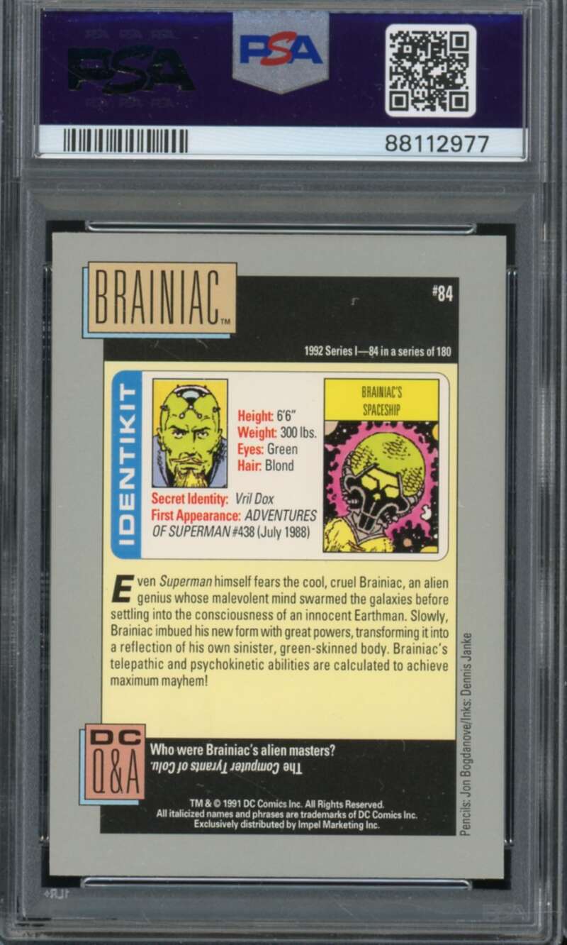 Brainiac Card 1992 DC Cosmic Cards #84 PSA 9 Image 2