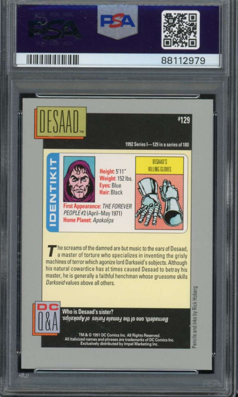 Desaad Card 1992 DC Cosmic Cards #129 PSA 9 Image 2