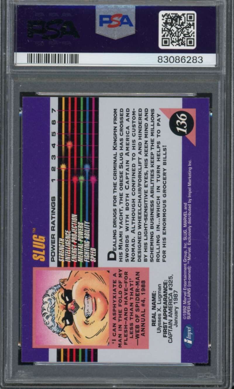 Slug Card 1992 Marvel Universe #136 PSA 9 Image 2