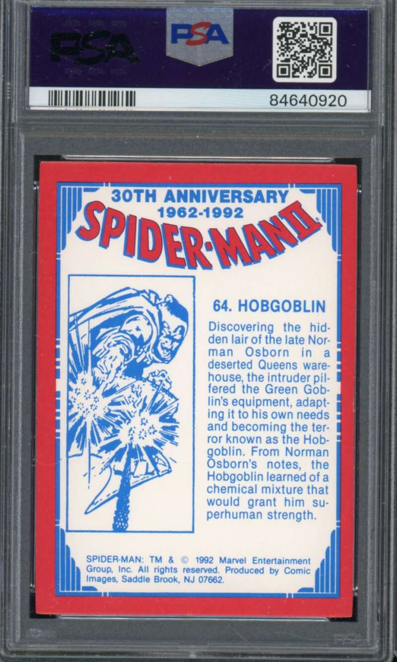 Hobgoblin Card 1992 Spider-Man 30Th Anniversary #64 PSA 8 Image 2