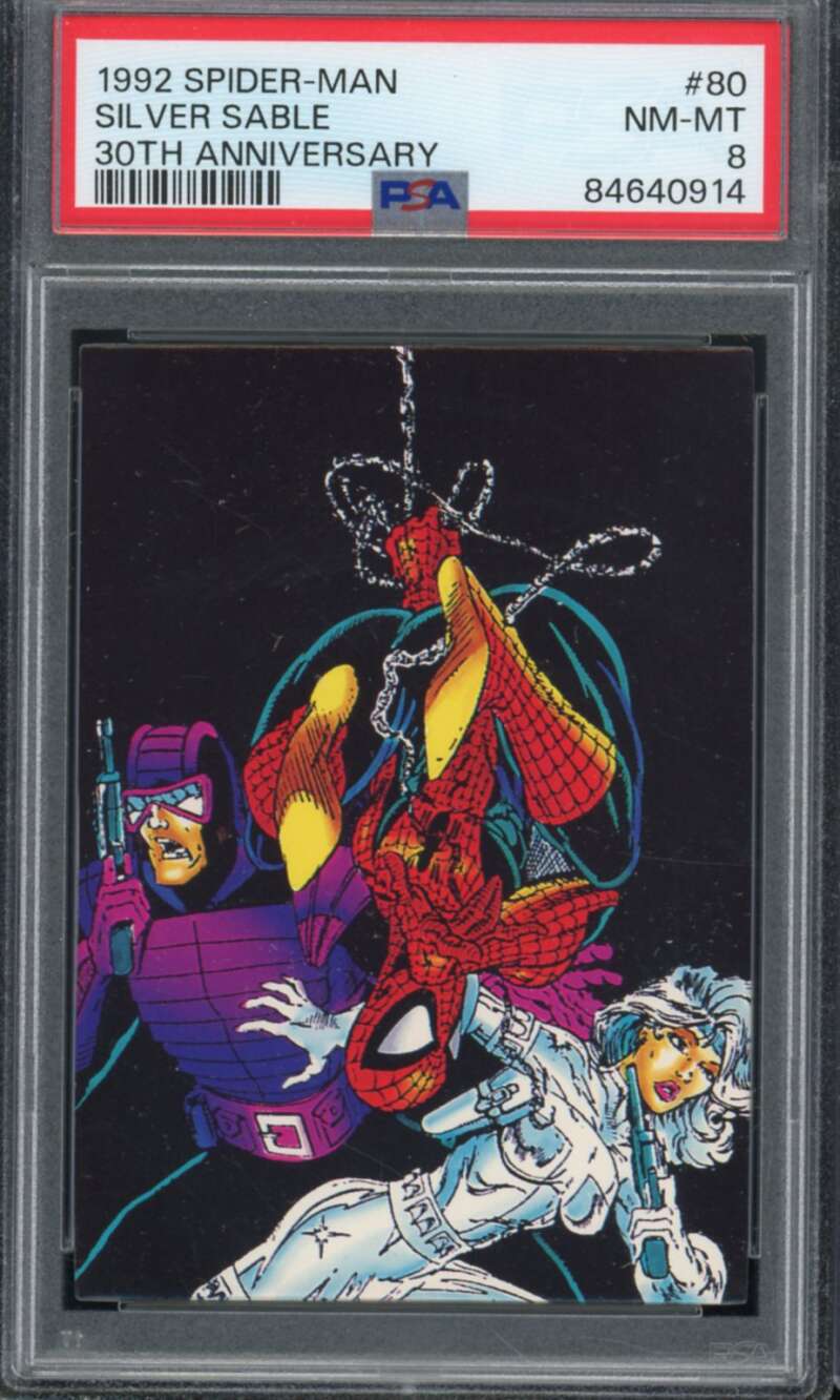 Silver Sable Card 1992 Spider-Man 30Th Anniversary #80 PSA 8 Image 1