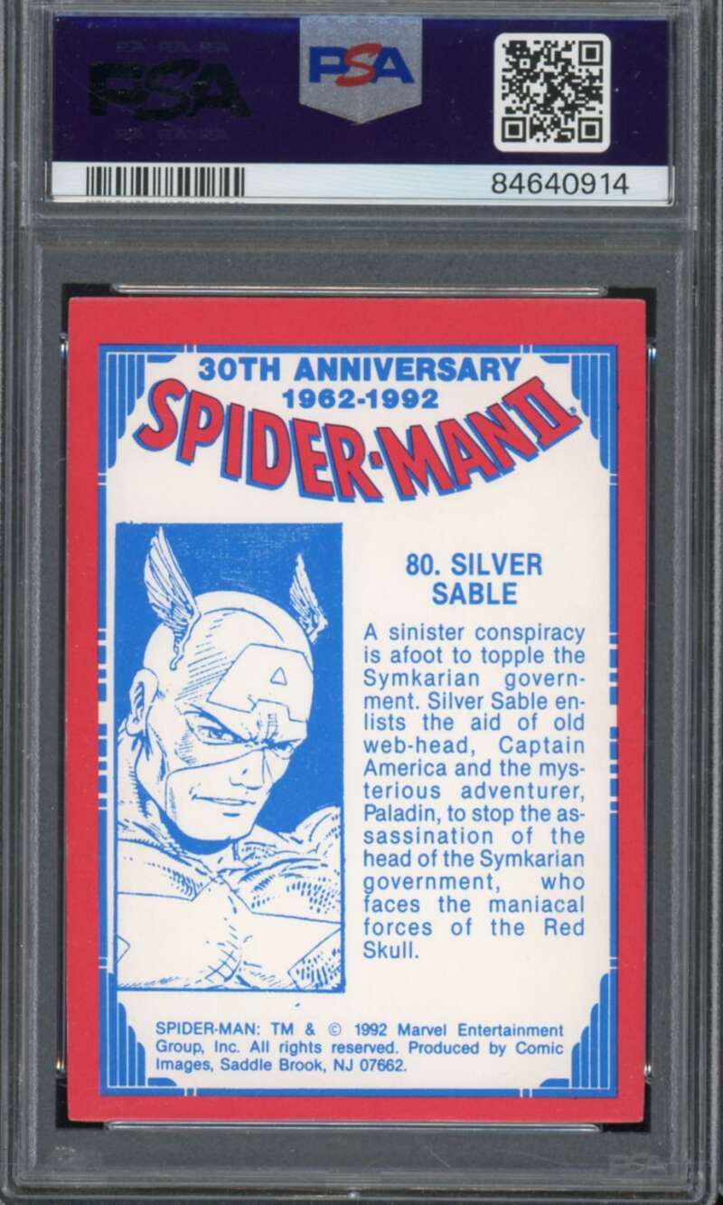 Silver Sable Card 1992 Spider-Man 30Th Anniversary #80 PSA 8 Image 2