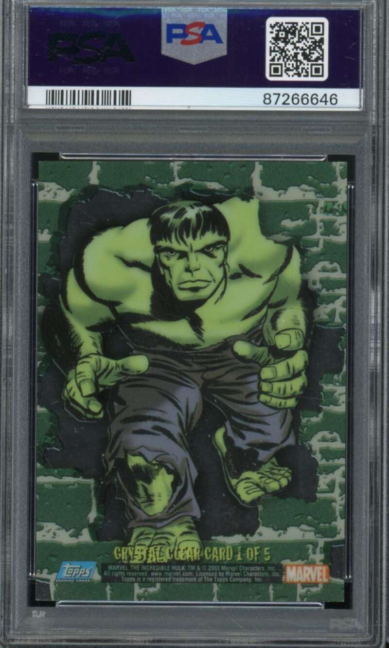 Hulk Card 2003 Topps Incredible Hulk Crystal Clear #1 PSA 9 Image 2