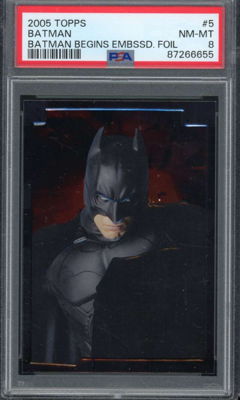 Batman Card 2005 Topps Batman Begins Embossed Foil #5 PSA 8 Image 1