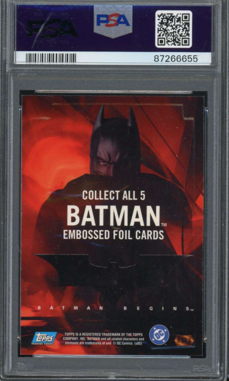 Batman Card 2005 Topps Batman Begins Embossed Foil #5 PSA 8 Image 2