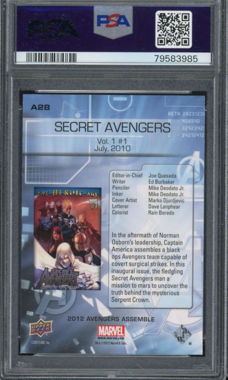 Secret Avengers Card 2012 Avengers Assemble Classic Covers #A28 PSA 10 Image 2