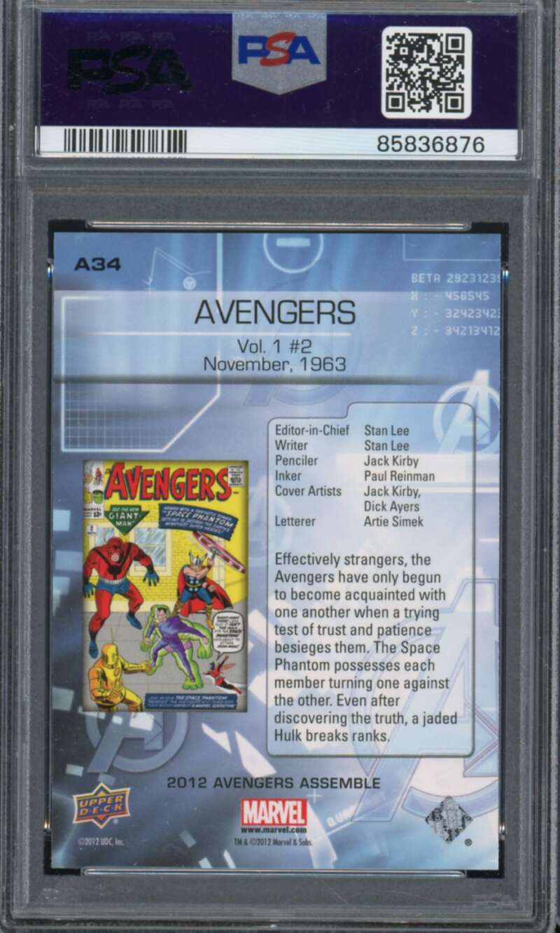 Avengers Card 2012 Avengers Assemble Classic Covers #A34 PSA 10 Image 2