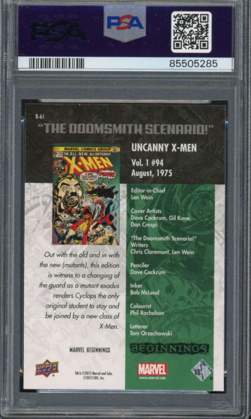 X-Men Card 2012 Marvel Beginnings Breakthrough Issues #B-61 PSA 9 Image 2