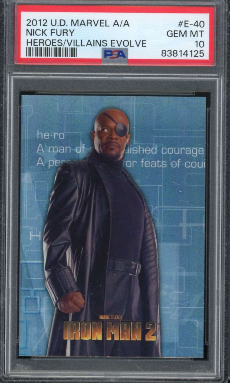 Nick Fury Card 2012 U.D. Marvel A/A Heroes/Villains Evolve #E-40 PSA 10 Image 1