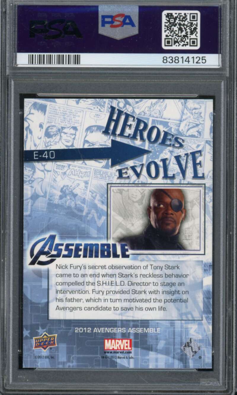 Nick Fury Card 2012 U.D. Marvel A/A Heroes/Villains Evolve #E-40 PSA 10 Image 2