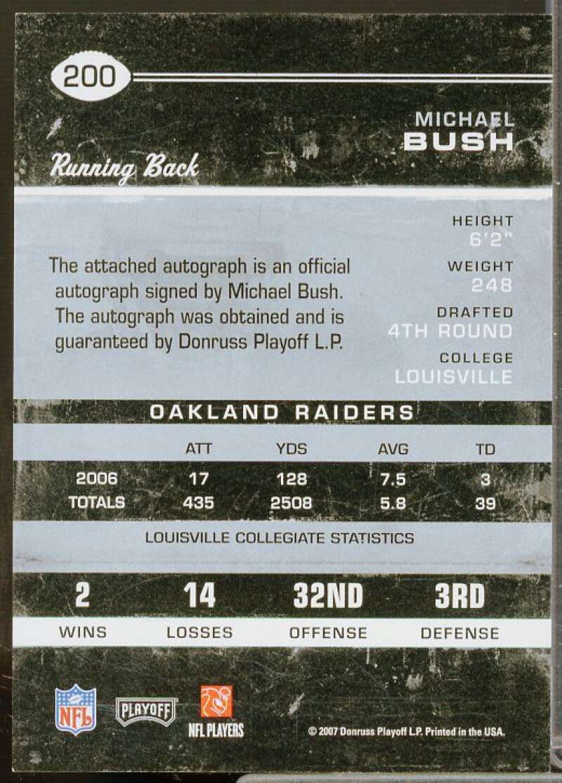 Michael Bush AU Rookie Card 2007 Playoff Contenders #200  Image 2