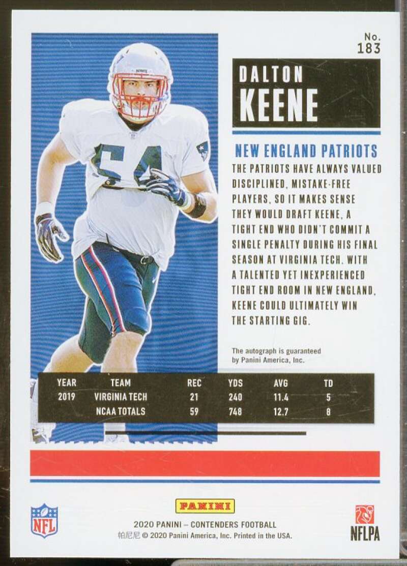 Dalton Keene AU Rookie Card 2020 Panini Contenders #183A  Image 2