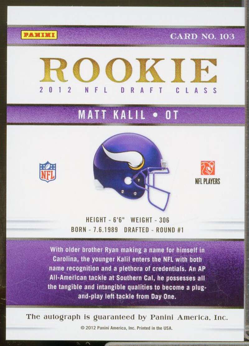 Matt Kalil/399 Rookie Card 2012 Elite Turn of the Century Autographs #103  Image 2