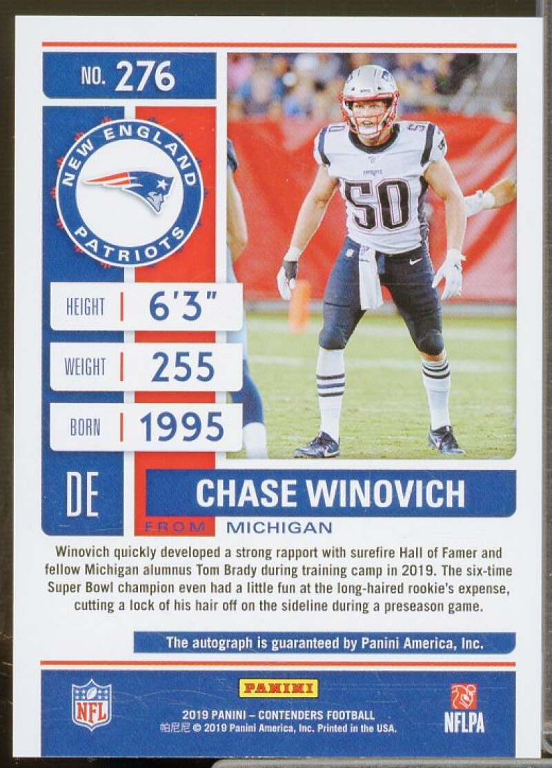 Chase Winovich AU Rookie Card 2019 Panini Contenders #276  Image 2