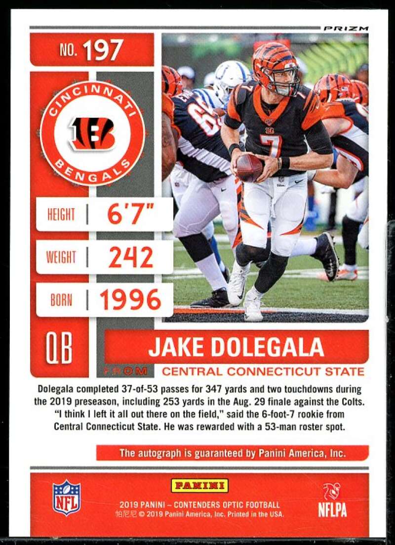 Jake Dolegala AU Rookie Card 2019 Panini Contenders Optic #197  Image 2