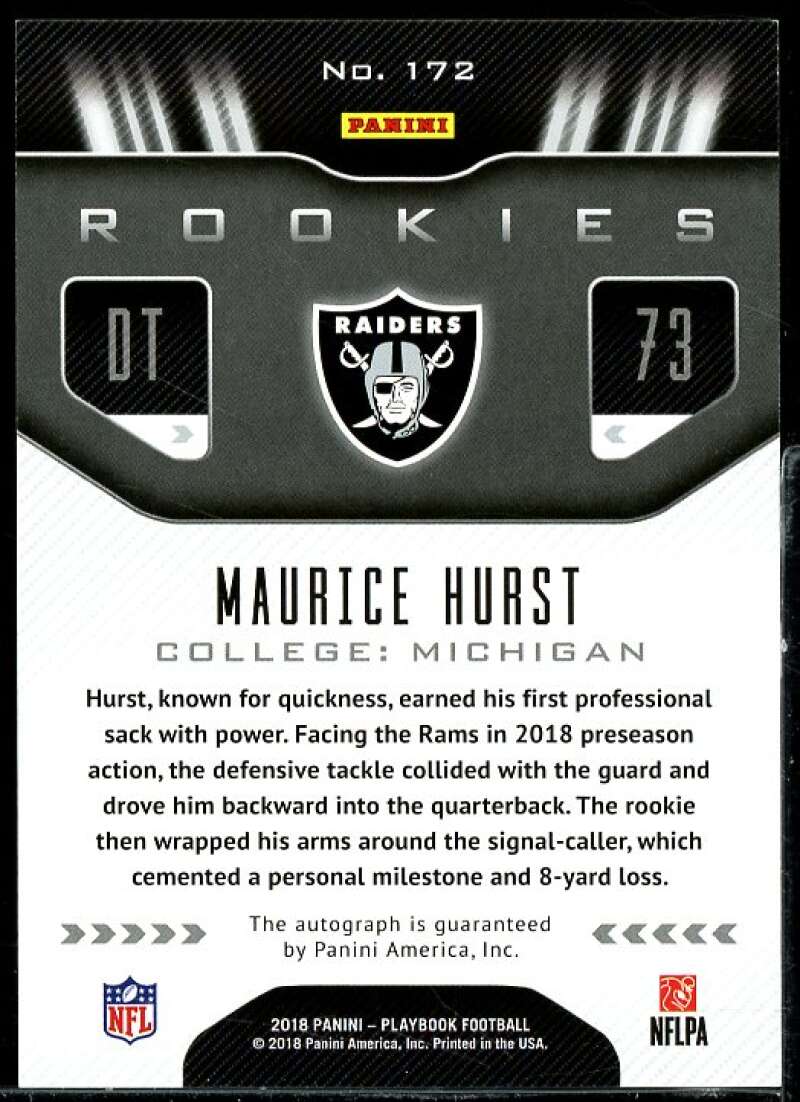 Maurice Hurst Rookie Card 2018 Panini Playbook Rookie Signatures Platinum #172  Image 2