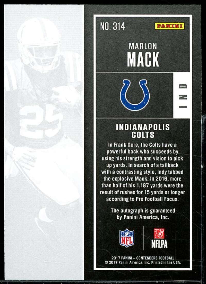 Marlon Mack AU Rookie Card 2017 Panini Contenders #314  Image 2