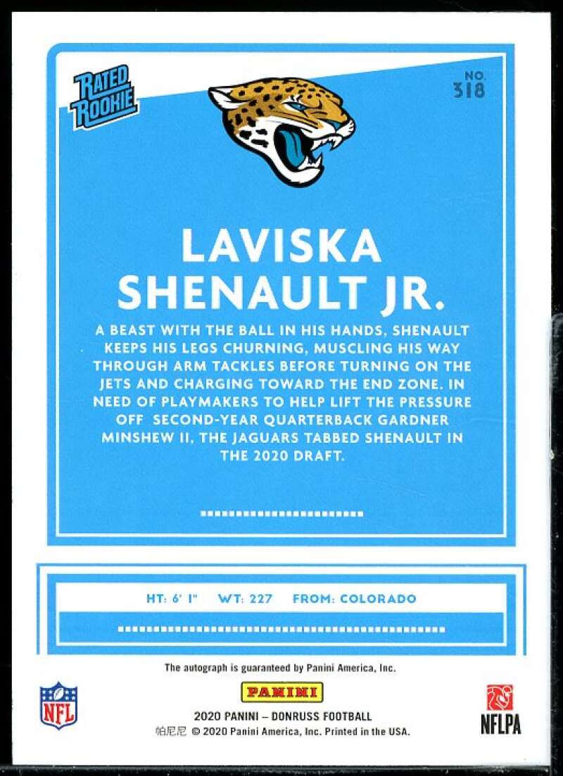 Laviska Shenault Jr. Rookie 2020 Donruss Rated Rookies Autographs Bronze #318  Image 2