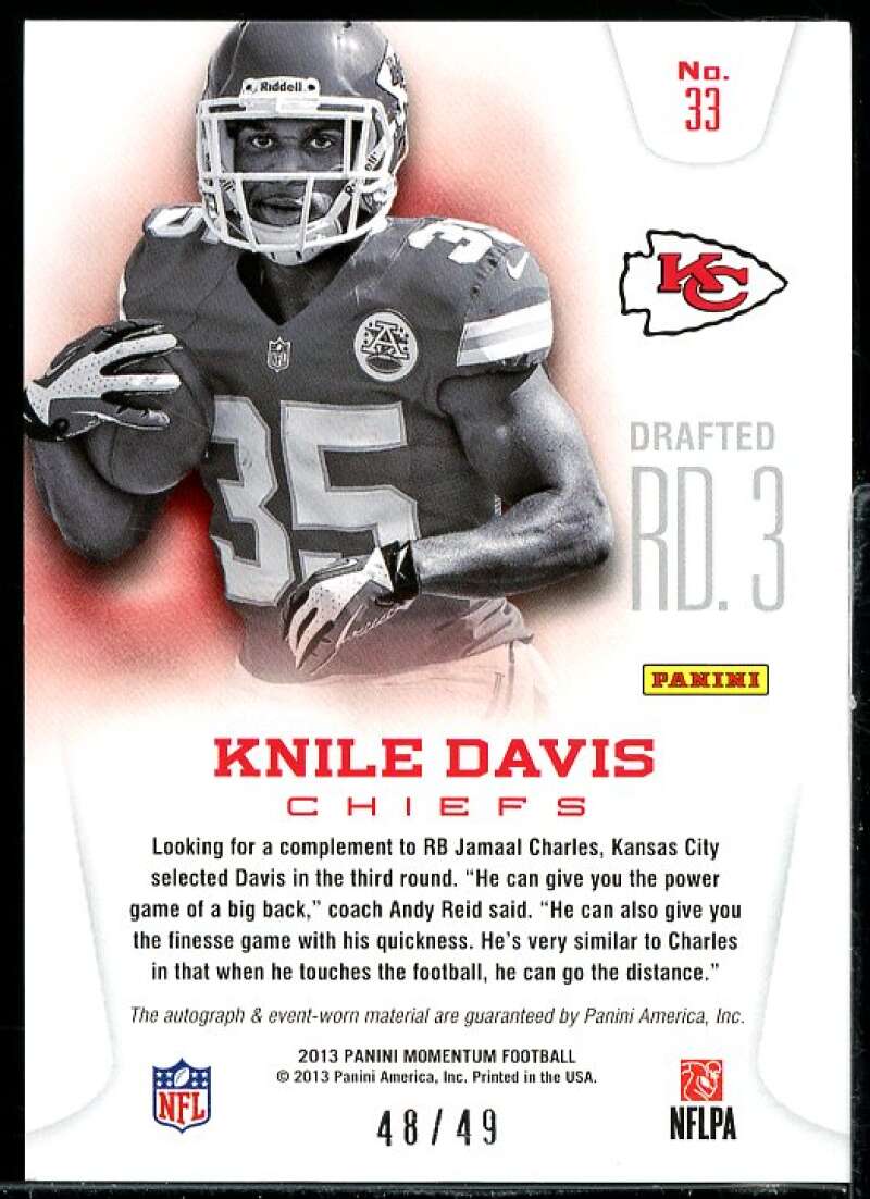 Knile Davis/49 2013 Momentum Rookie Team Threads Dual Materials Signatures #33  Image 2