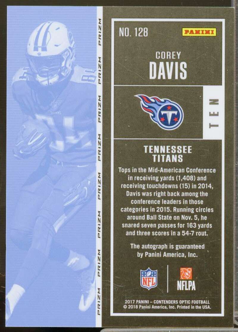 Corey Davis AU Rookie Card 2017 Panini Contenders Optic #128  Image 2