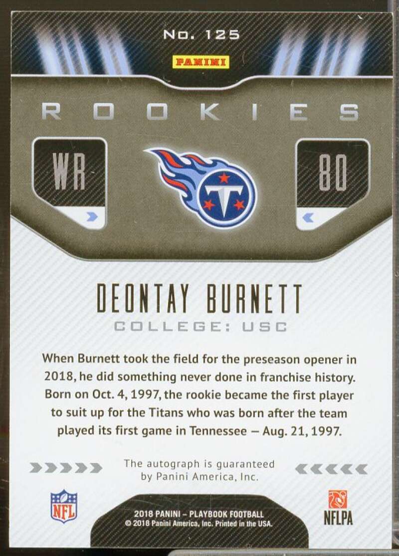 Deontay Burnett Rookie 2018 Panini Playbook Rookie Signatures Platinum #125  Image 2