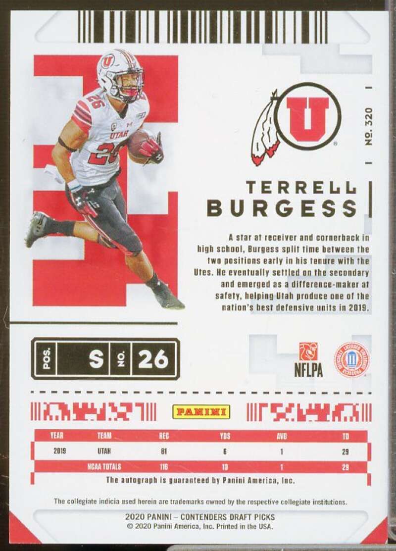 Terrell Burgess AU Rookie 2020 Panini Contenders Draft Picks Bowl Ticket #320  Image 2