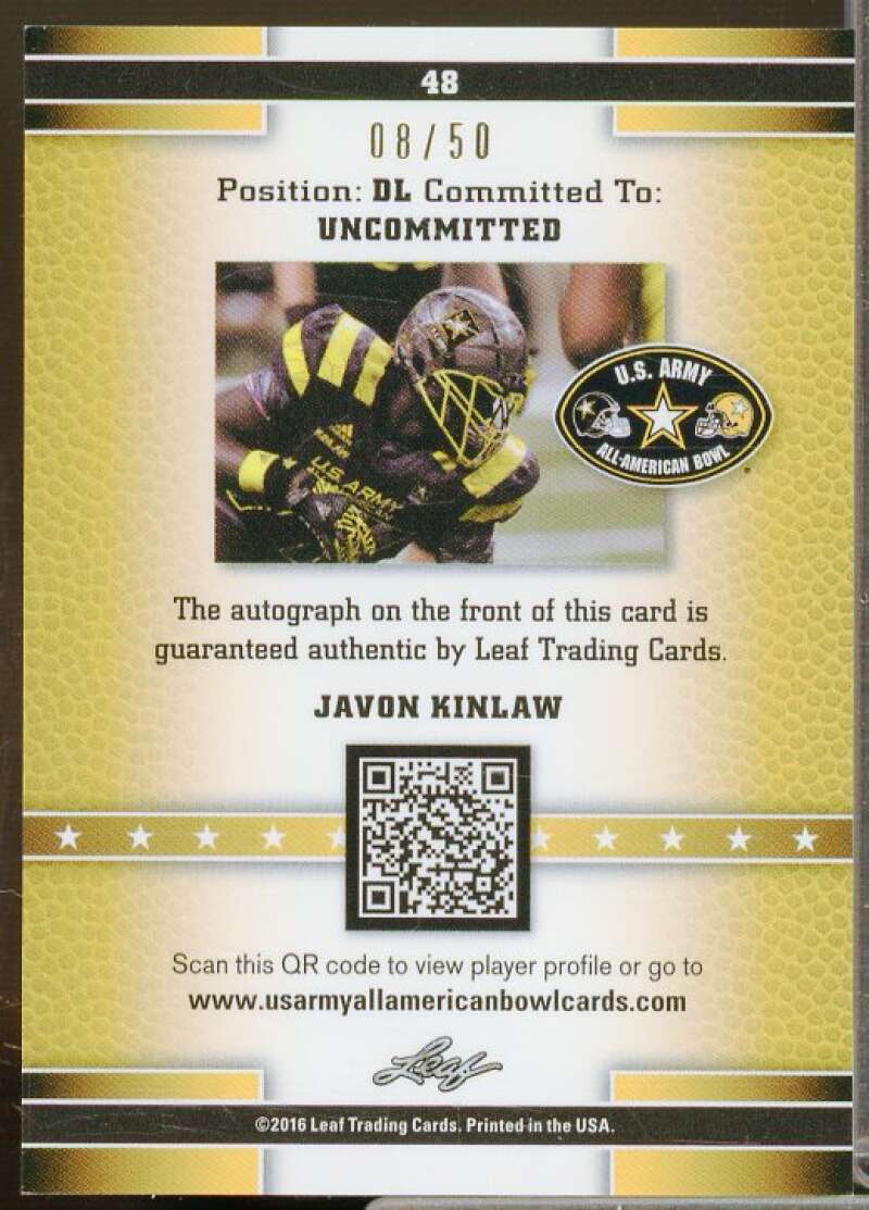 Javon Kinlaw Rookie 2016 Leaf Army All-American Bowl Metal Autographs Blue #48  Image 2