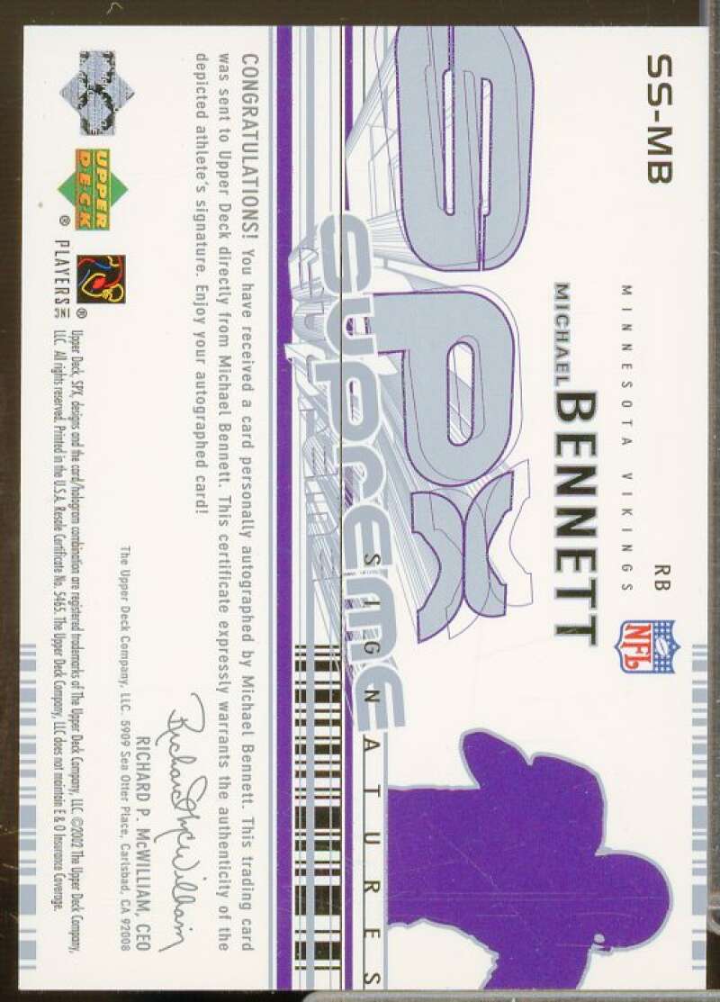 Michael Bennett Rookie Card 2002 SPx Supreme Signatures #SSMB  Image 2