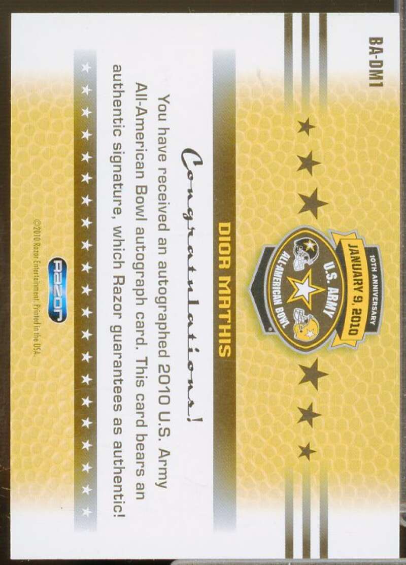 Dior Mathis Rookie Card 2010 Razor Army All-American Bowl Autographs Gold #DM1  Image 2